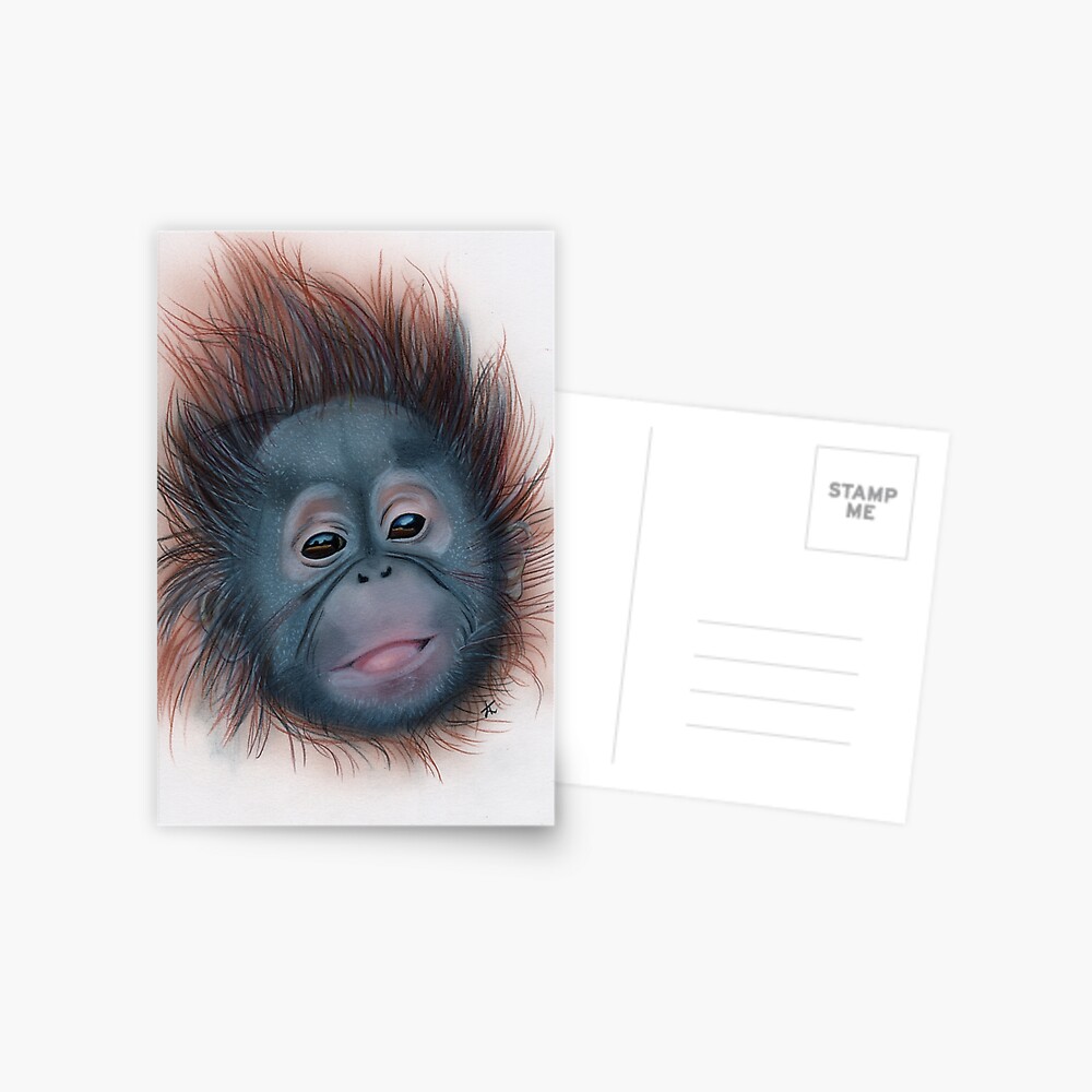 Coloured Pencil Drawing Baby Orangutan Postcard By Majikalwhispers Redbubble