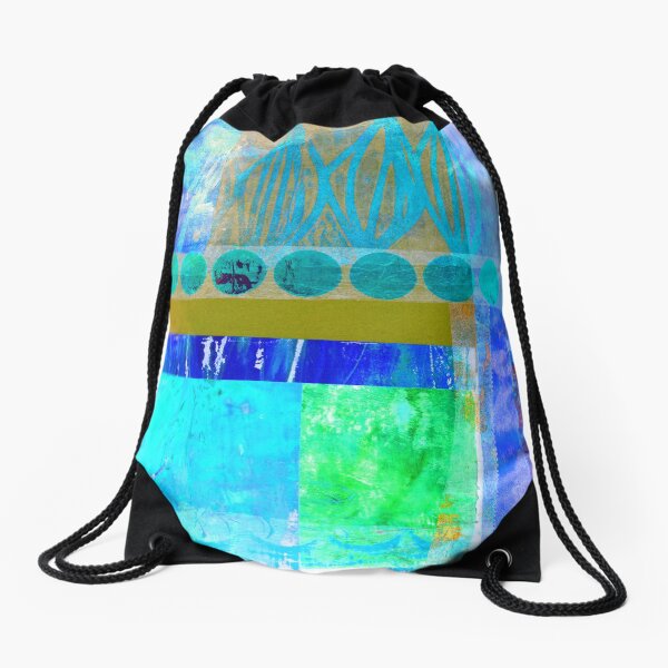 Caribbean Collage Abstract Drawstring Bag