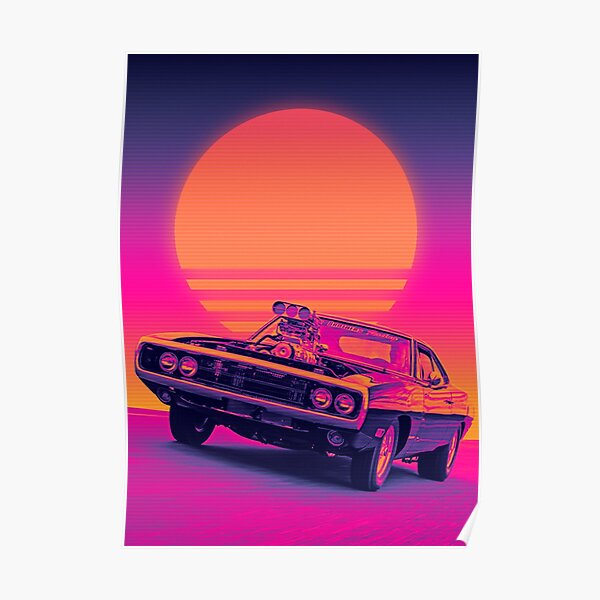 Dodge challenger retrowave sunset Poster