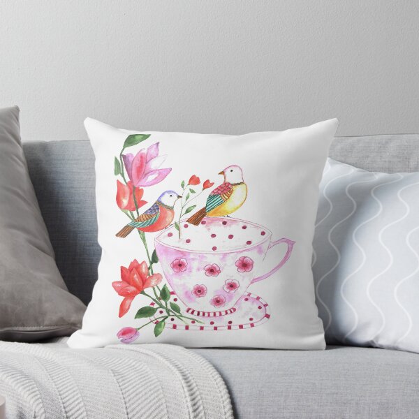 Item preview, Flower tea cup and birds in watercolor designed and sold by latiendadearyam.