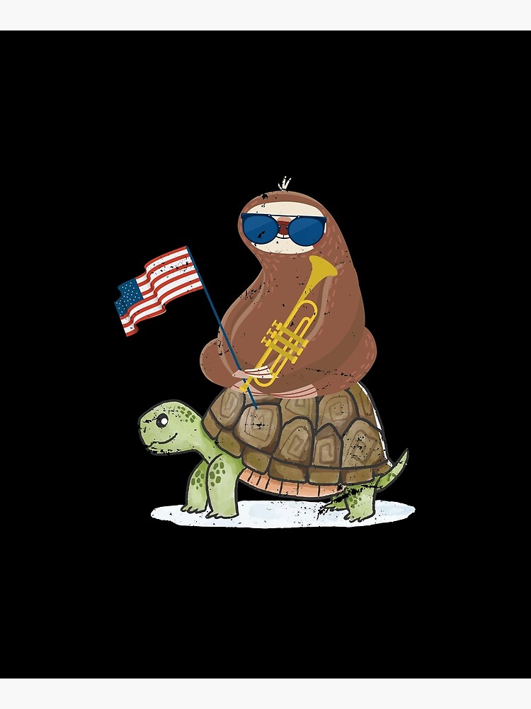 Patriotic Trumpeter Turtle Riding Sloth by bestshirtdesign