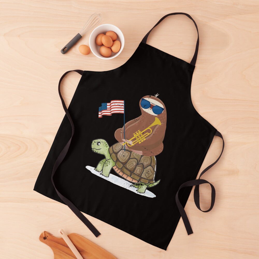 Patriotic Trumpeter Turtle Riding Sloth Apron