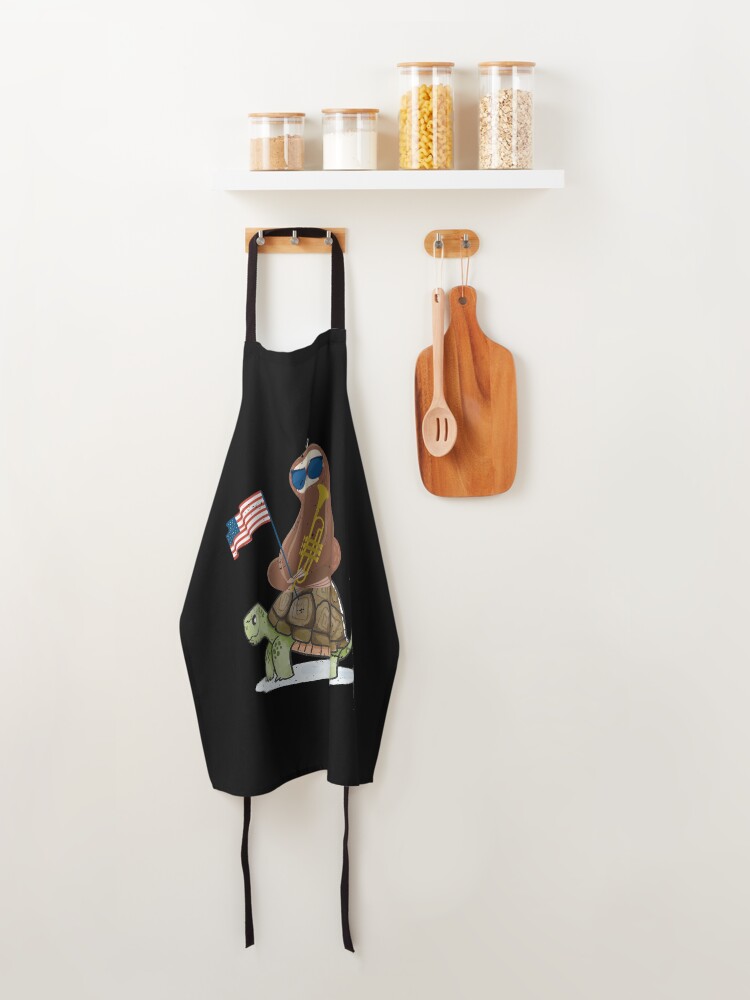 Alternate view of Patriotic Trumpeter Turtle Riding Sloth Apron