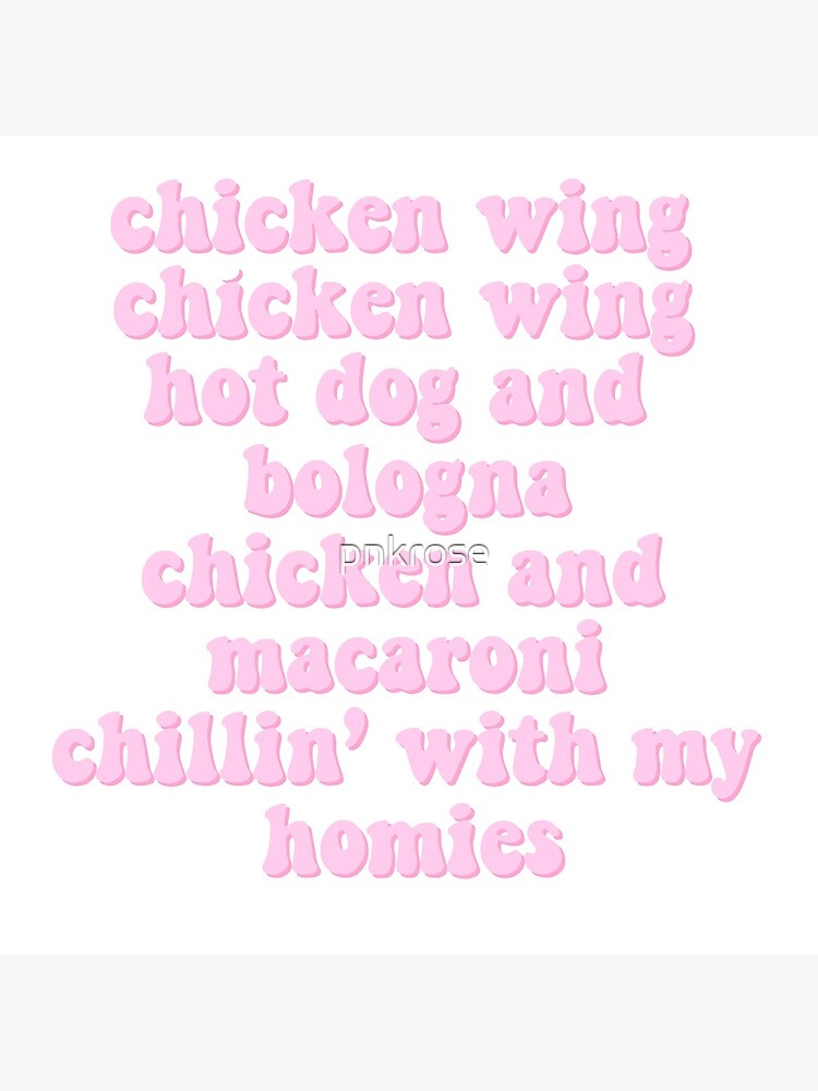 "chicken wing chicken wing hot dog and bologna chicken and macaroni