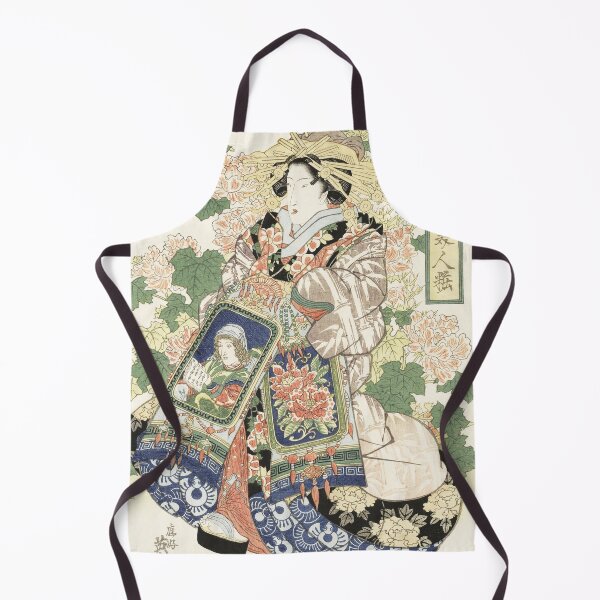 Item preview, GEISHA IN ELEGANT KIMONO WITH FLOWERS ,FEMALE FIGURES, GREEN LEAVES ,PEAONIES Japanese Woodcut designed and sold by BulganLumini.