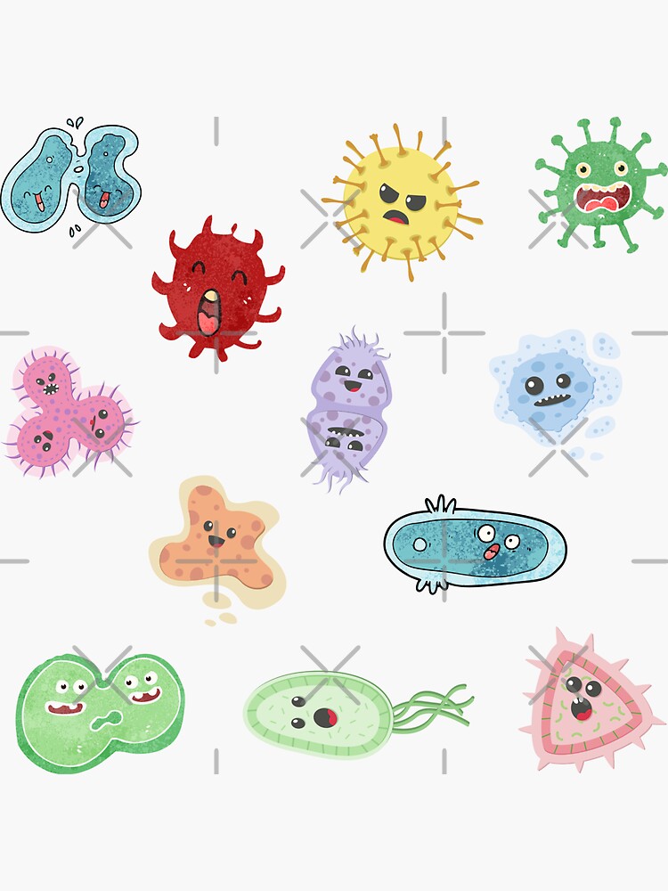 “Cute Microbes Bacteria, Virus, Ecoli MicroBiology Pattern” Sticker by