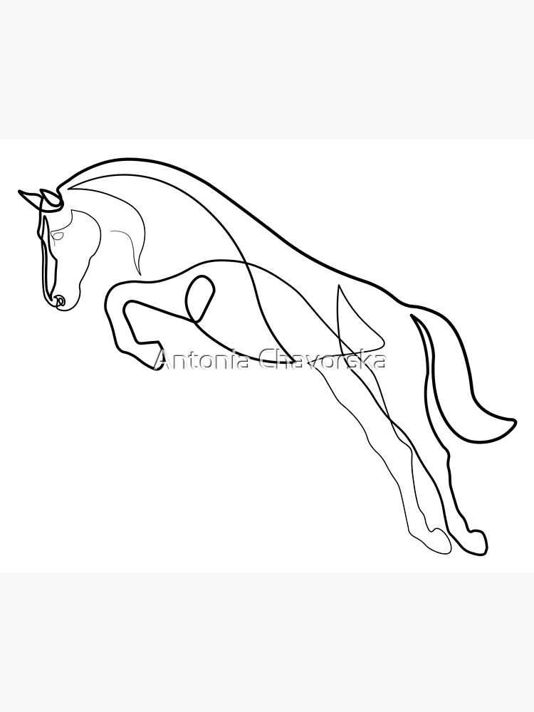 Disover Jumping horse one line art Premium Matte Vertical Poster