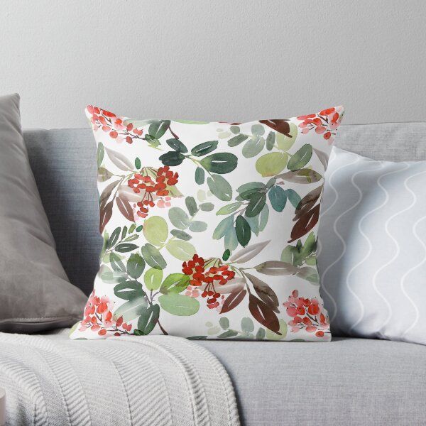 Watercolour Rowan Berries Throw Pillow