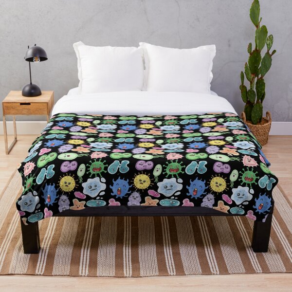 Cute Microbes Bacteria, Virus, Ecoli MicroBiology Seamless Pattern Sticker Pack. Throw Blanket
