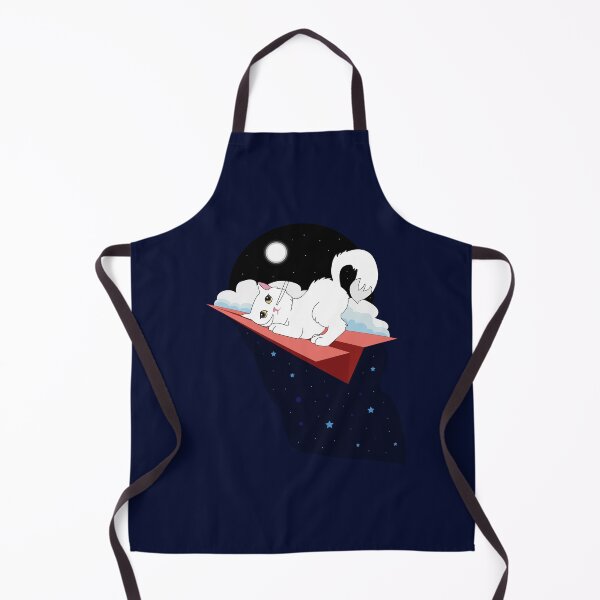 Item preview, Cute white cat with high tail and brown eyes flying on red paper airplane at starred full moon night and soft blue clouds designed and sold by SGS-.