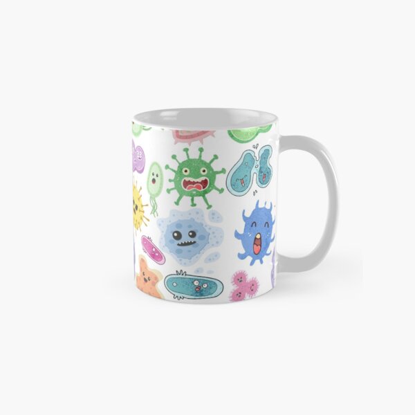 Cute Microbes Bacteria, Virus, Ecoli MicroBiology Seamless Pattern Sticker Pack. Classic Mug