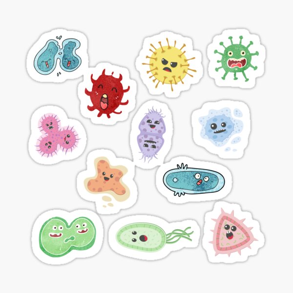 Vista previa del artículo con la obra «Lindos microbios, bacterias, virus, paquete de pegatinas de patrones sin fisuras de Ecoli MicroBiology.», diseñado y vendido por labstud.