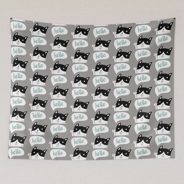 Item preview, Hello - Waving Black and White Kitty designed and sold by cgroenewald.