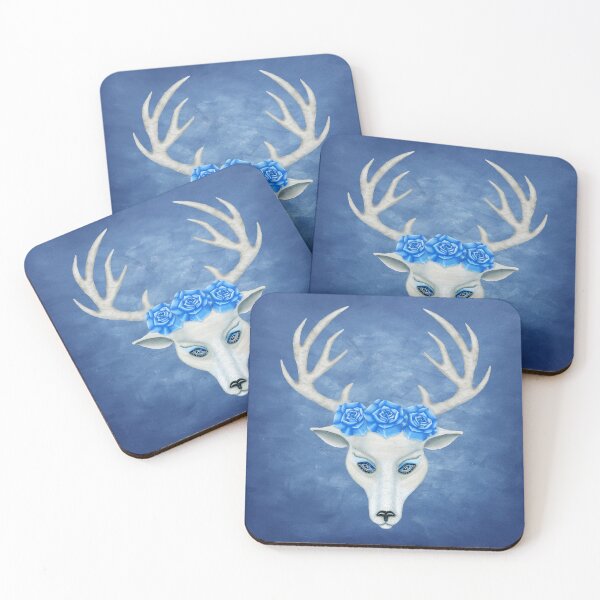 Item preview, White Fantasy Deer Head Blue Roses designed and sold by DeerSpirit.