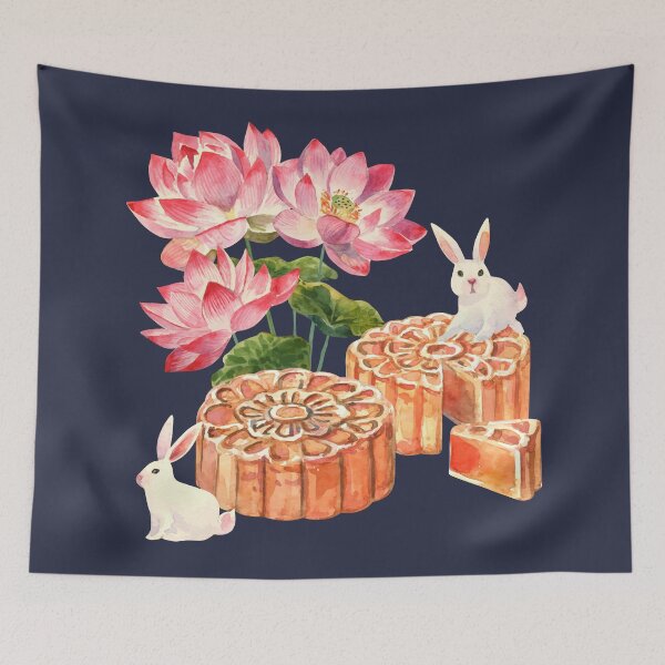 Item preview,  Mid-Autumn Festival Mooncakes with Bunny and Lotus Flowers designed and sold by Alicia Chee.