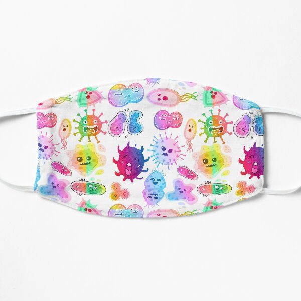 Cute Rainbow Microbes Bacteria, Virus, Ecoli MicroBiology Pattern Mask