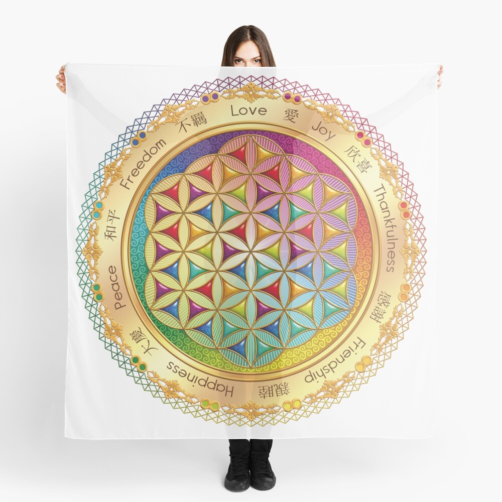 The Flower of Life - light with framing Scarf