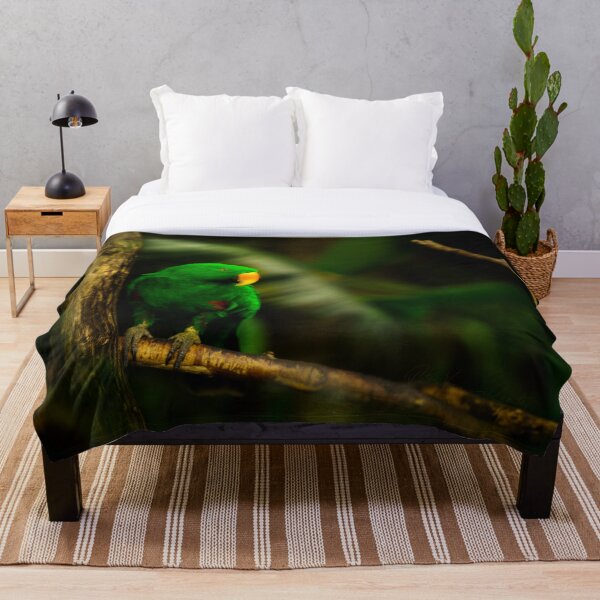 Exotic Bird Green Parrot Eclectus male for print on demand Throw Blanket