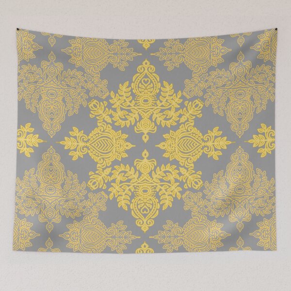Item preview, Golden Folk - doodle pattern in yellow & grey designed and sold by micklyn.