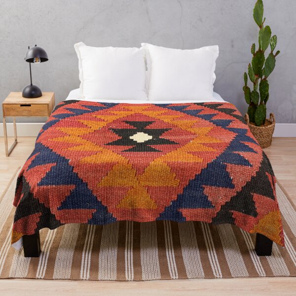 Blanket Throw In Southwest Print Orange Red Brown and Dark