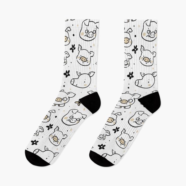 Aperçu de l'œuvre Mignons petits cochons dessinés à la main avec des chapeaux et des ballons - pour les amateurs de porcs de ferme - Adorable motif animal, motif cochon - Blanc créée et vendue par PattyTheGecko.