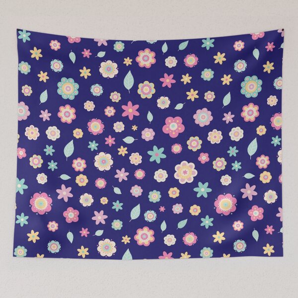 Item preview, Cute Flowers - Floral graphic - Spring Aesthetic flowers pattern - Dark Blue designed and sold by PattyTheGecko.