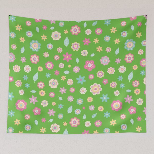 Item preview, Cute Flowers - Floral graphic - Spring Aesthetic flowers pattern - Vivid Green designed and sold by PattyTheGecko.