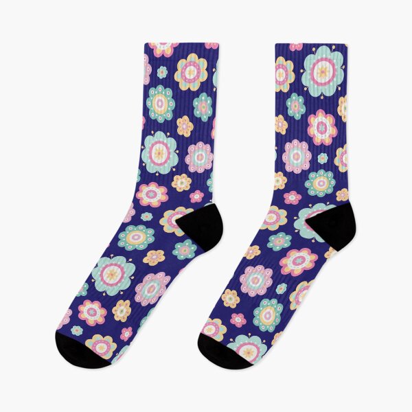 Item preview, Cute Flowers - Floral graphic - Spring Aesthetic flowers pattern - Dark Blue designed and sold by PattyTheGecko.