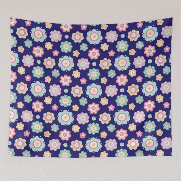 Item preview, Cute Flowers - Floral graphic - Spring Aesthetic flowers pattern - Dark Blue designed and sold by PattyTheGecko.