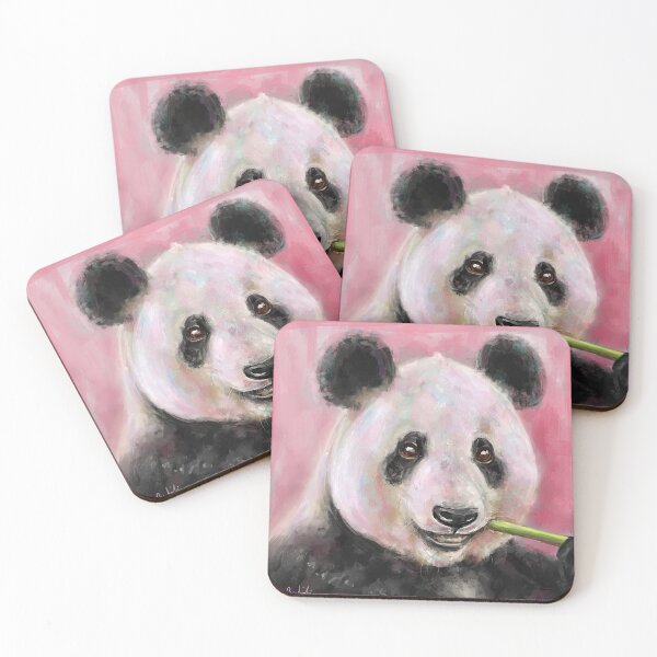 Item preview, Painting of a Cute Panda Bear Chewing a Bamboo on Pink Background designed and sold by ibadishi.