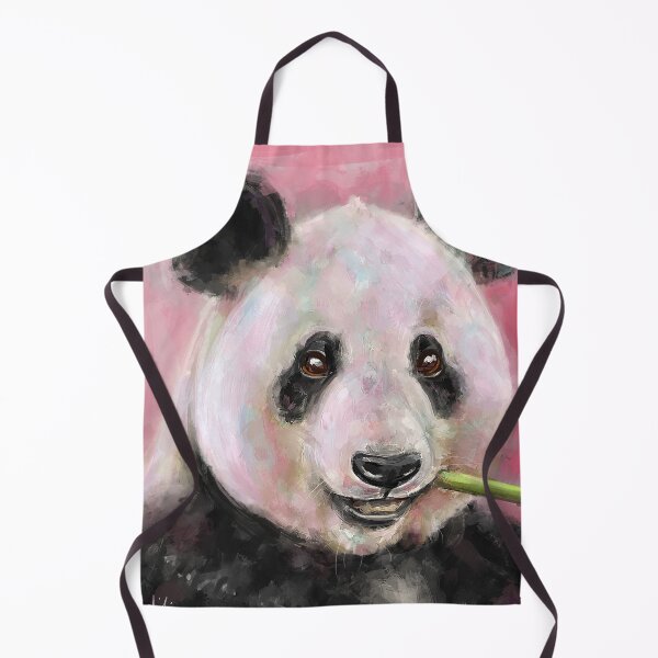 Item preview, Painting of a Cute Panda Bear Chewing a Bamboo on Pink Background designed and sold by ibadishi.