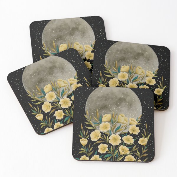 Greeting the Moon - Evening Primrose Coasters (Set of 4)