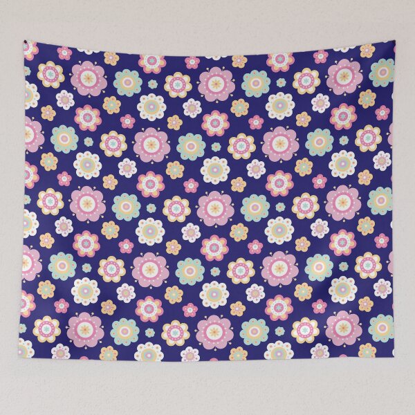 Item preview, Pastel Flowers Pattern - Floral Pattern - Floral graphic - Botanical Design & Pattern - Dark Blue designed and sold by PattyTheGecko.