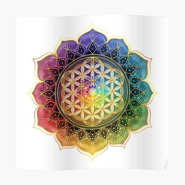 Rainbow Flower of Life with Lotus Poster