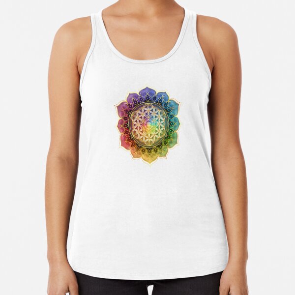 Rainbow Flower of Life with Lotus Racerback Tank Top