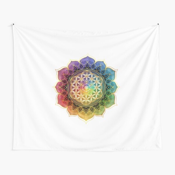 Rainbow Flower of Life with Lotus Tapestry