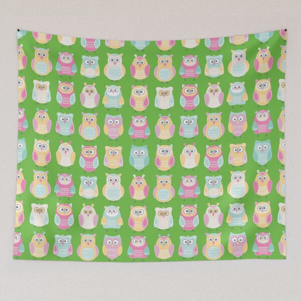 Item preview, Pastel Owls in a Row - Owls Pattern - for owl lovers, owl bird lover - Vivid Green designed and sold by PattyTheGecko.