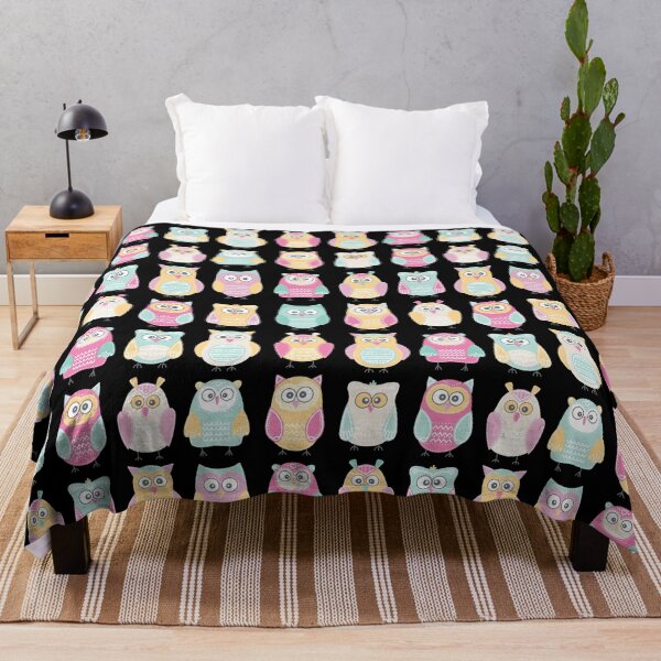 Item preview, Pastel Owls in a Row - Owls Pattern - for owl lovers, owl bird lover - Black designed and sold by PattyTheGecko.