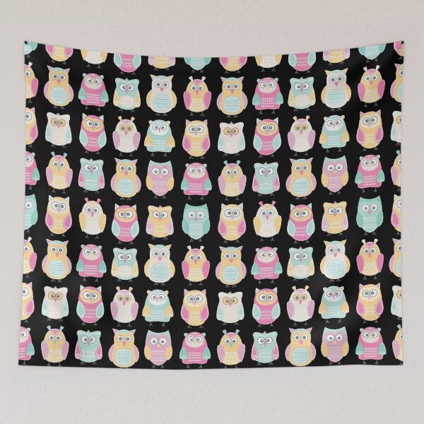 Item preview, Pastel Owls in a Row - Owls Pattern - for owl lovers, owl bird lover - Black designed and sold by PattyTheGecko.