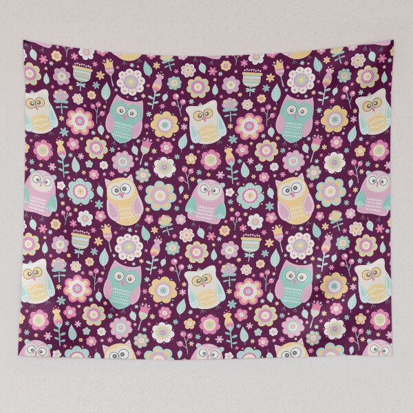 Item preview, Cartoon owls and flowers, for owls lovers, owl bird lover - Aesthetic Pattern - Wine designed and sold by PattyTheGecko.
