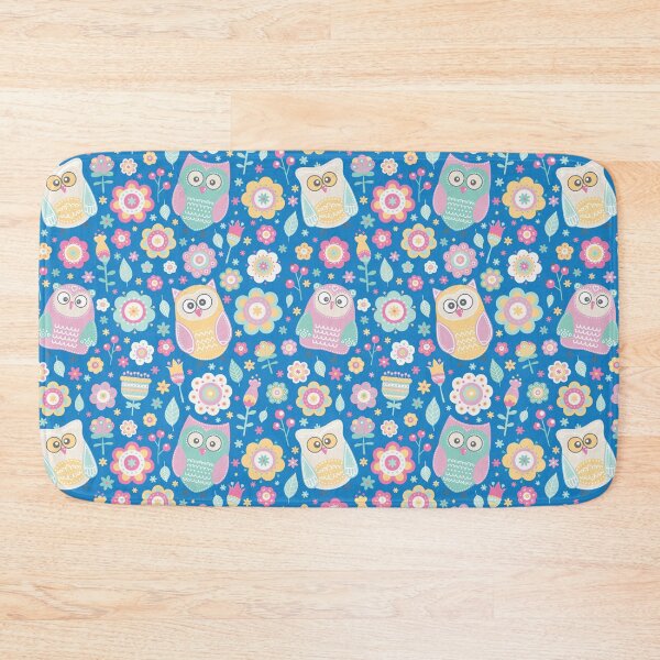 Item preview, Cartoon owls and flowers, for owls lovers, owl bird lover - Aesthetic Pattern - Blue designed and sold by PattyTheGecko.