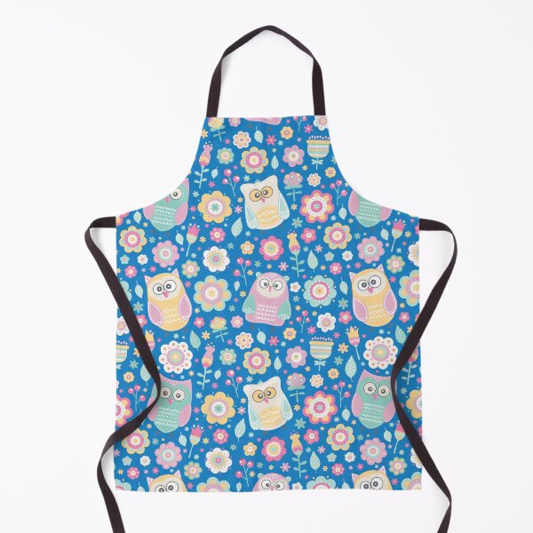 Item preview, Cartoon owls and flowers, for owls lovers, owl bird lover - Aesthetic Pattern - Blue designed and sold by PattyTheGecko.