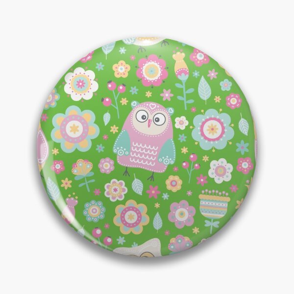 Item preview, Cartoon owls and flowers, for owls lovers, owl bird lover - Aesthetic Pattern - Vivid Green designed and sold by PattyTheGecko.