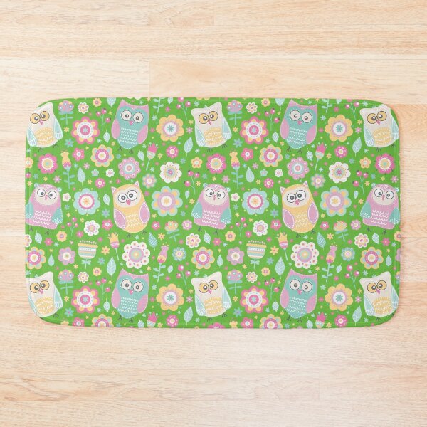 Item preview, Cartoon owls and flowers, for owls lovers, owl bird lover - Aesthetic Pattern - Vivid Green designed and sold by PattyTheGecko.