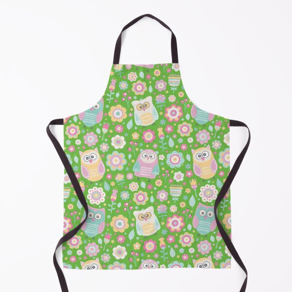 Item preview, Cartoon owls and flowers, for owls lovers, owl bird lover - Aesthetic Pattern - Vivid Green designed and sold by PattyTheGecko.