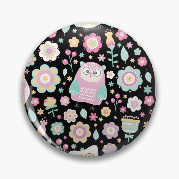 Item preview, Cartoon owls and flowers, for owls lovers, owl bird lover - Aesthetic Pattern - Black designed and sold by PattyTheGecko.