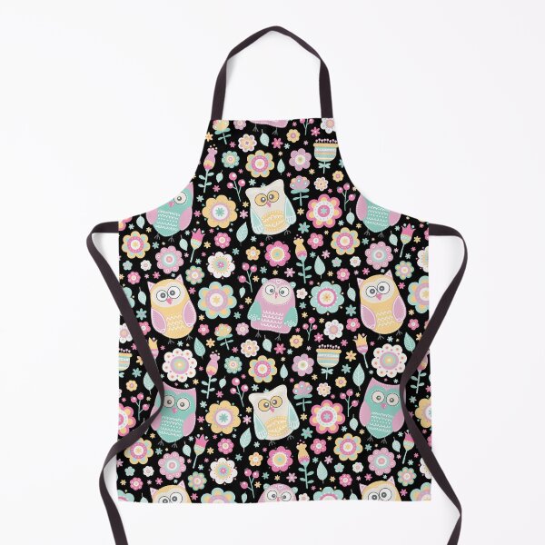 Item preview, Cartoon owls and flowers, for owls lovers, owl bird lover - Aesthetic Pattern - Black designed and sold by PattyTheGecko.
