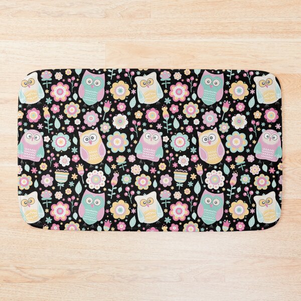 Item preview, Cartoon owls and flowers, for owls lovers, owl bird lover - Aesthetic Pattern - Black designed and sold by PattyTheGecko.