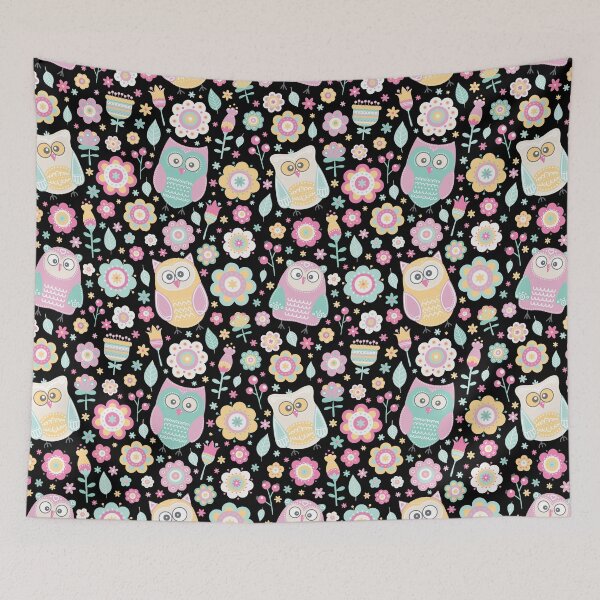 Item preview, Cartoon owls and flowers, for owls lovers, owl bird lover - Aesthetic Pattern - Black designed and sold by PattyTheGecko.