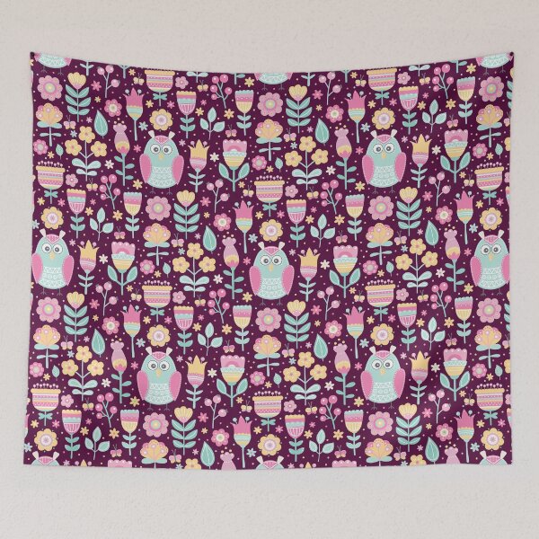 Item preview, Colorful owls and flowers, for owls lovers, owl bird lover - Aesthetic Pattern - Wine designed and sold by PattyTheGecko.